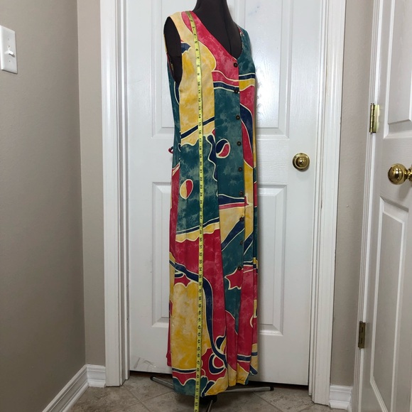 Reggae To Wear Jamaica Water Color Sleeveless Back Tie Button Down Maxi Dress M - Picture 14 of 14